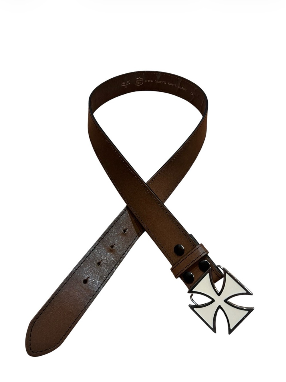 Brown Leather Men's Belt with Cross Buckle